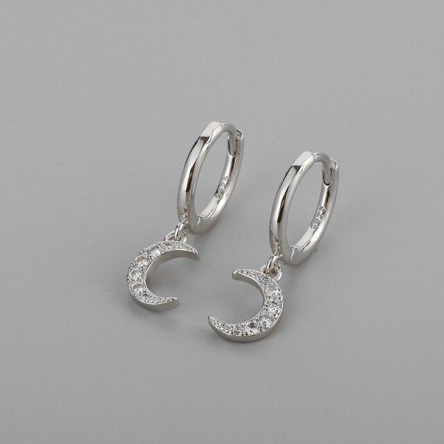 925 Sterling Silver Moon CZ Hoop Earrings for Women Dainty Tiny Earring Ear Piercing Jewelry