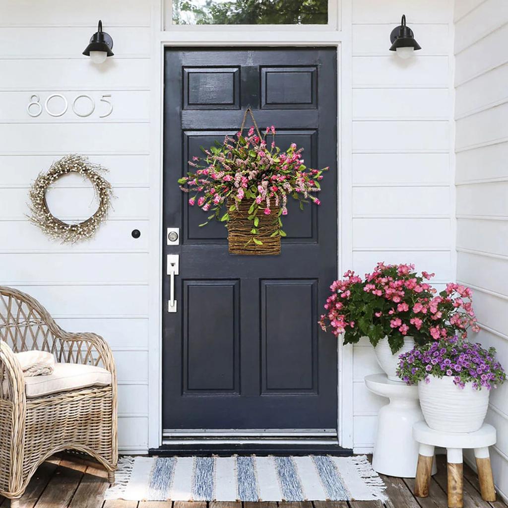 Door Hanger Basket Decorative Door Hanging Basket Wreath Front Door Artificial Wildflowers Basket for Home Wedding