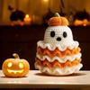 Halloween Crochet Ghost Handmade Knitted Ghost with Pumpkin Hat Cute Plush Ghost Tabletop Decoration for Desk Bookshelf Home Decor