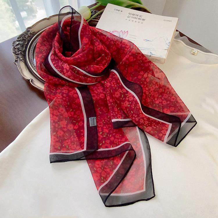 Spring Style Cicada Wings Long Silk Scarf for Women Spring and Autumn Thin Style Fashionable and Versatile Georgette Multi-color Printed Long Scarf