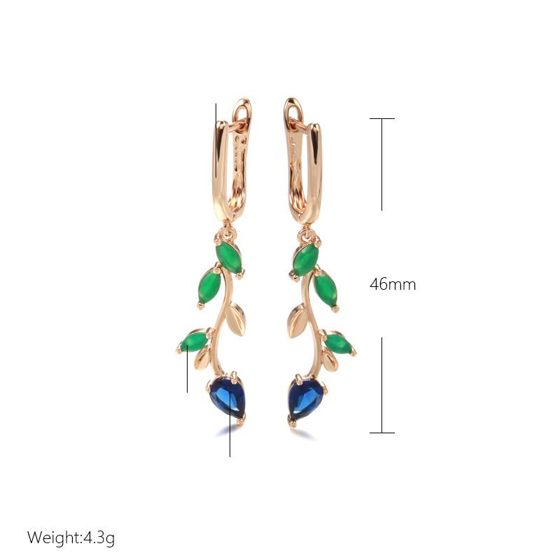 Длинные серьги-капли в виде листьев золотого цвета, синие, зеленые, с цирконием, женские висячие серьги, винтажные ювелирные аксессуары