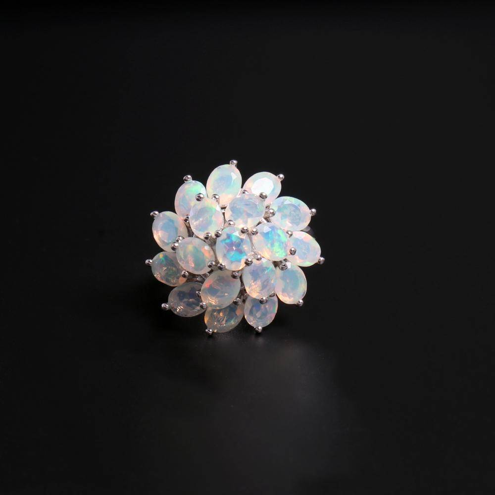 Luxury Real 4.14 Ct Opal Ring Flower Design S925 Silver Natural Real Gemstones Quality Jewelry for Women Gift