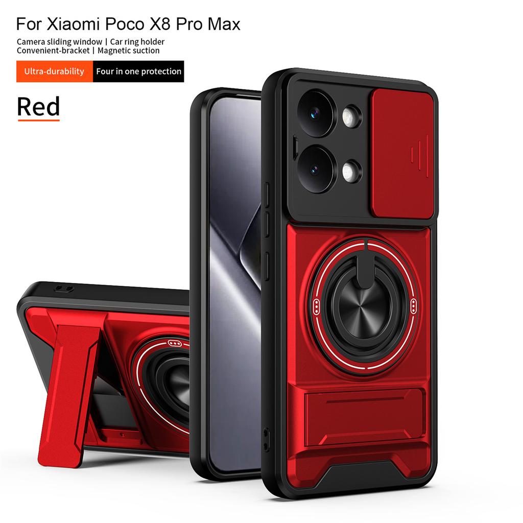 Ударопрочный Магнитный Чехол для Телефона для Xiaomi Poco X8 Pro Max X7 X6 Pro F8 Ultra Бронированный Жесткий Слайдер Защита Камеры Крышка с Подставкой