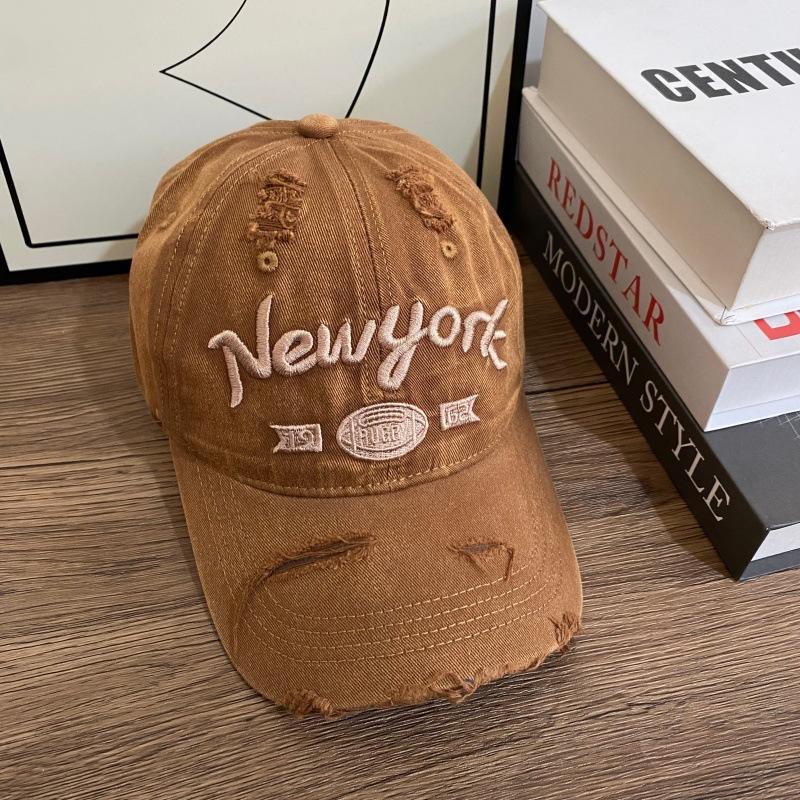 Ретро Бейсболка Папа с вышивкой New York, потертая, рваная, с бахромой, стираный хлопок, многоцветная, повседневная, уличная, для женщин и мужчин