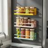 Carbon Steel Refrigerator Magnetic Shelf Wall Mounted Punch Free Magnetic Spice Rack Space Saving Large Capacity
