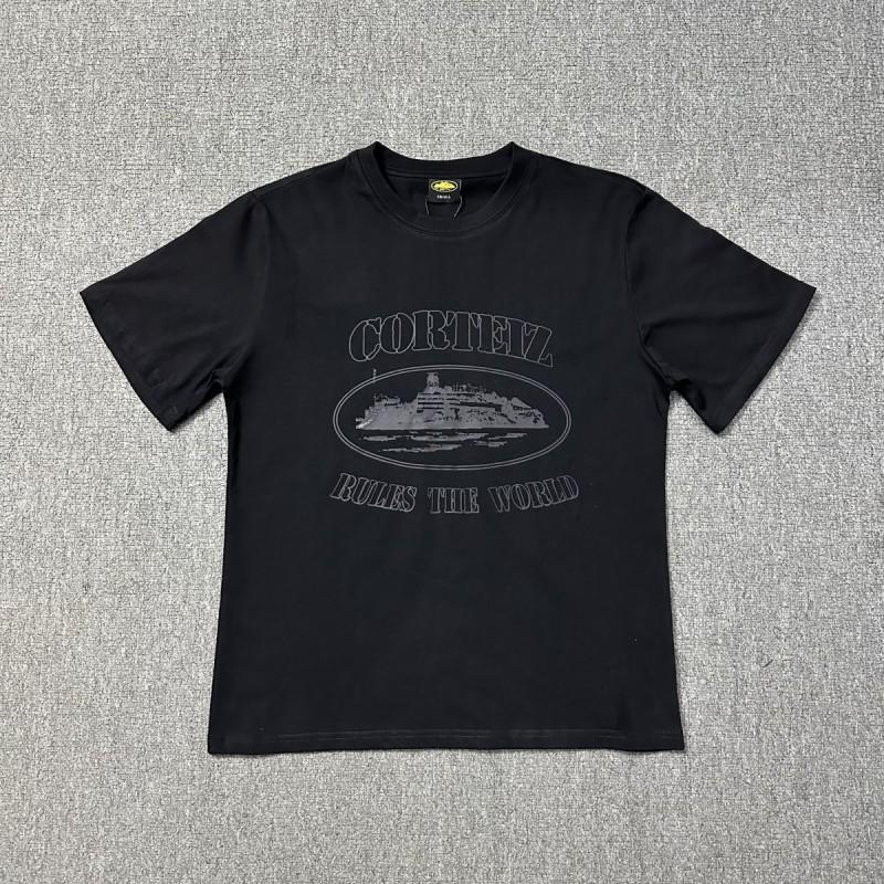 Хлопковая футболка Corteiz Streetwear Мужская Свободный крой Круглый вырез Короткий рукав Хип-хоп Графическая футболка