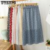 Summer Skirts Womens Vintage Floral Printed Chiffon A-Link Skirt Elastic High Waist Casual Midi Skirt With Lining For Beach