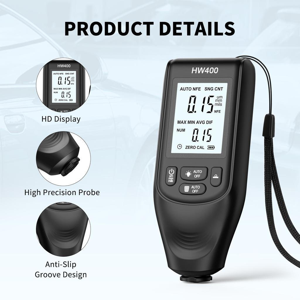 Paint Thickness Gauge Smart Car Paint Testing Meter 0 2000um Measuring Range High precision 1um FE NFE Coating