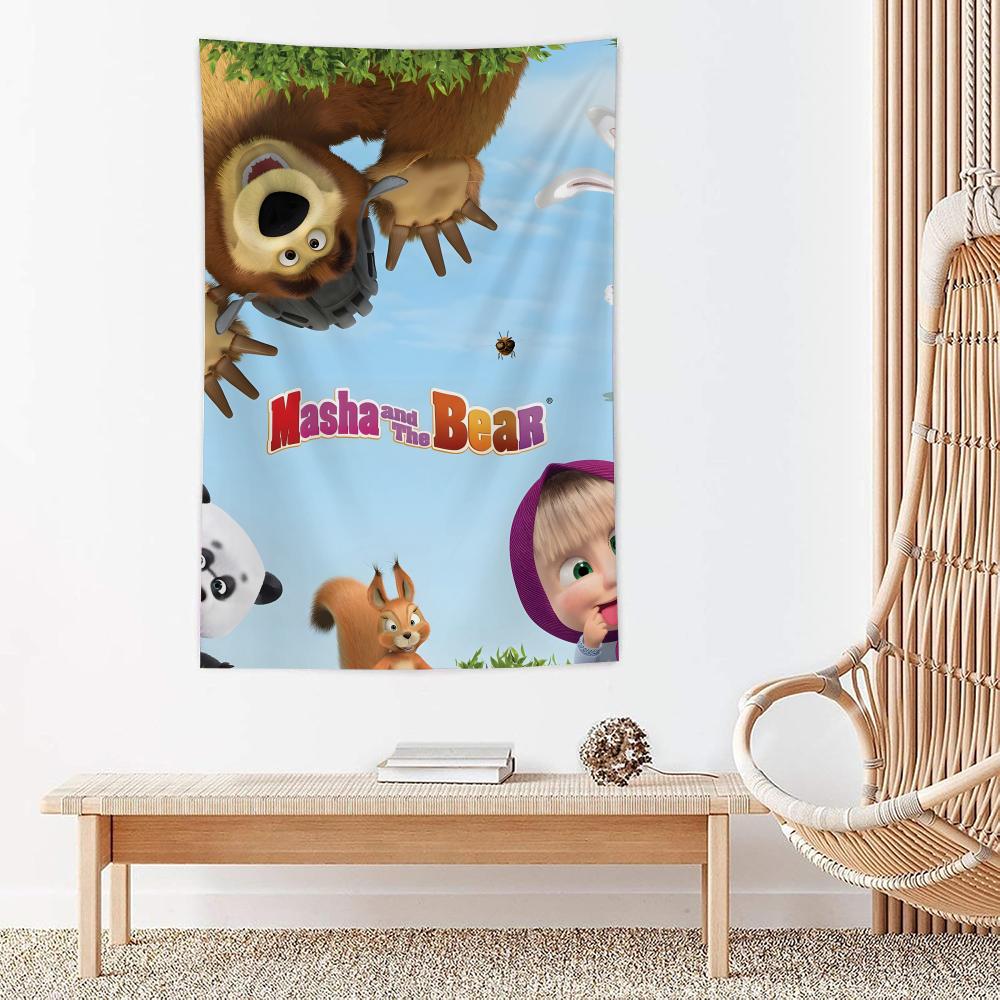Cartoon MMasha And The Bear Tapestry Microfiber Wall Hanging For Bedroom Living Room Decor Outdoor Festival Bar Background