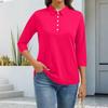 Women's Fashion Casual Lapel Short 3/4 Sleeve Solid Color Shirt Women's Button Up Tops