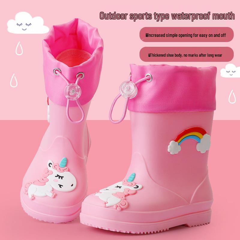 Мультяшные детские водонепроницаемые резиновые дождевые сапоги с нескользящей подошвой для малышей и детей