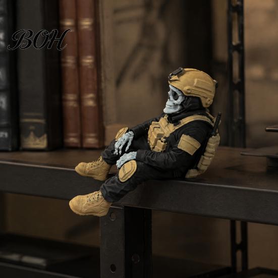 Military History Buff Gift Skeleton Hero Shelf Sitter Ornament, 3D Printed Soldier Figurine, Remembrance Sculpture Gothic Tactical Warrior Sitting