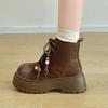 Vintage Chunky Platform Ankle Boots Women Autumn Winter Thick Sole Lace Up Boots Woman  Anti Slip Zipper Short Booties Mujer