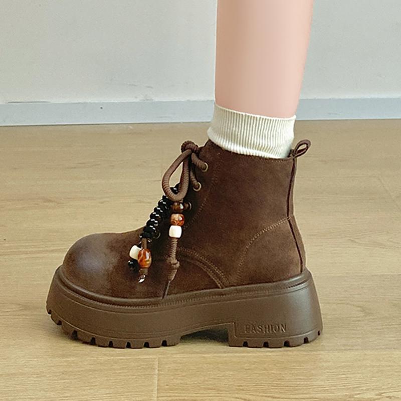 Vintage Chunky Platform Ankle Boots Women Autumn Winter Thick Sole Lace Up Boots Woman Anti Slip Zipper Short Booties Mujer