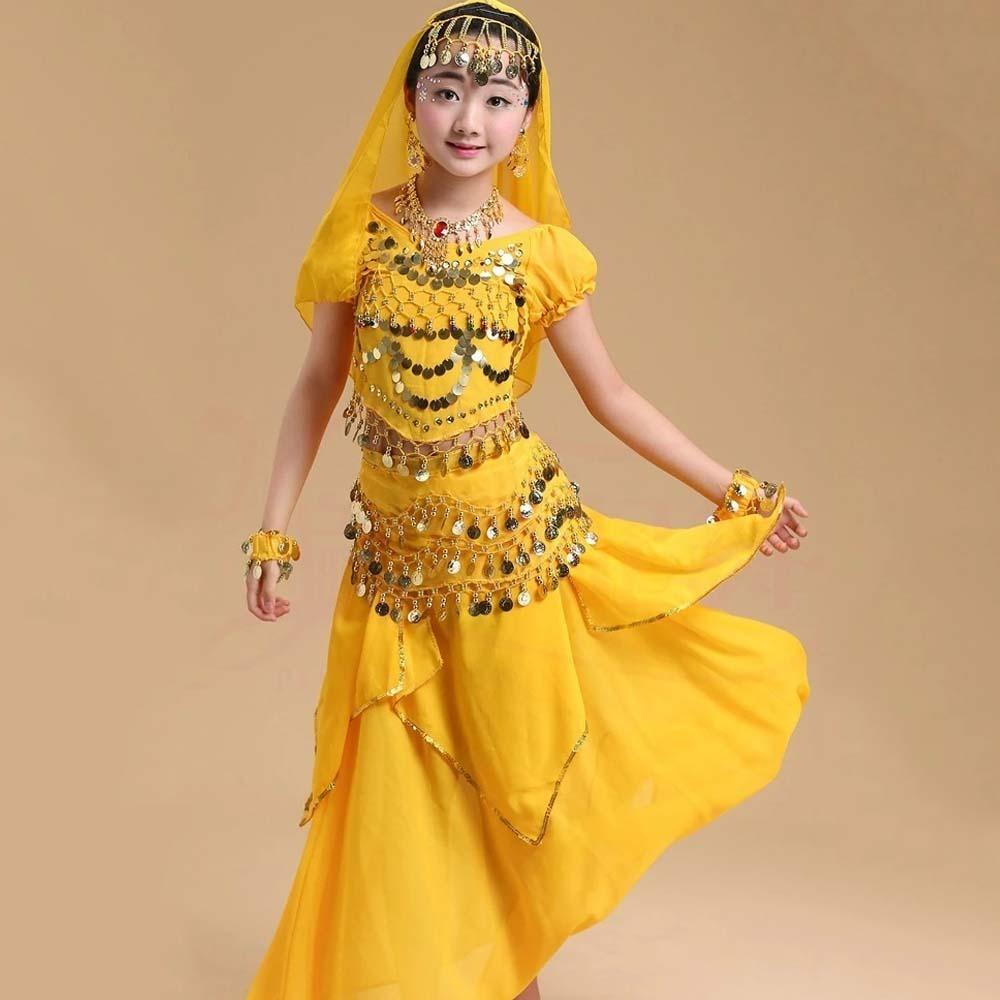 Платье принцессы, костюмы для танца живота, красочная индийская одежда для девочек, милый комплект танцевальных костюмов для малышей
