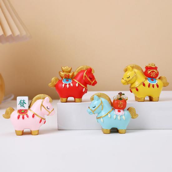 Статуэтка лошади в китайском стиле Золотой слиток Мешок удачи Хурма Медная монета Мультяшная фигурка пони Настольное украшение Фэн-шуй Орнамент