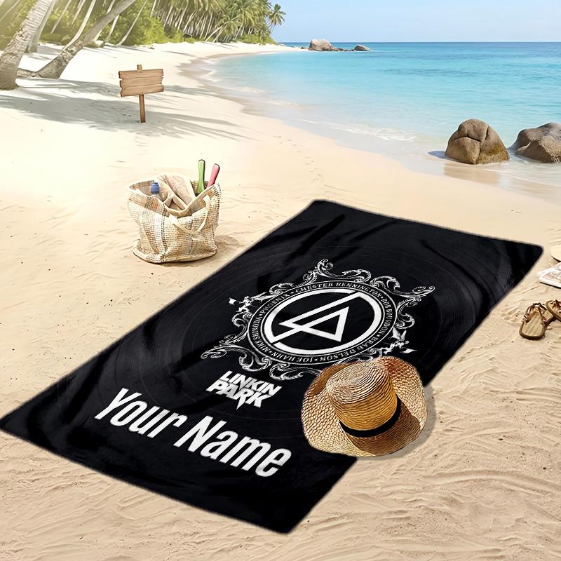 Linkin Park Custom Beach Towel, Print Your Name Text Lightweight Absorbent Towel for Swimming Travel