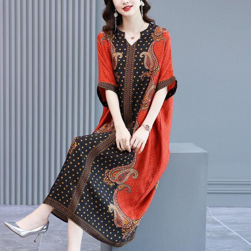 Народное платье макси с принтом пейсли, сшитое вставками, женское повседневное с V-образным вырезом, летнее, с коротким рукавом, винтажное, А-силуэта, свободное