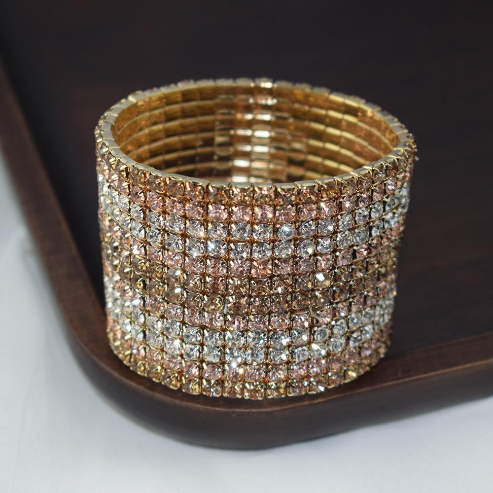 Super Flash Inlaid Bright Crystal Bracelet Rhinestone Multi-Layer Wide Elastic String Ornament