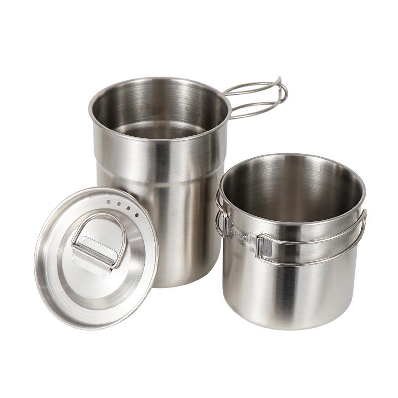 CLS 2-Piece Outdoor Camping Pot Set: 304 Stainless Steel, Lightweight, Folding, Portable for Travel & Mountaineering.