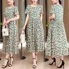 Elegant Long Dresses Women Summer Casual Short Sleeve Vintage Dress Korean Style O-Neck Female Clothing