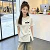 Trendy Korean Chic Short-Sleeve T-Shirt for Girls (Ages 6-12) - Summer Slit Design