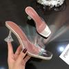 Transparent High Heel Shoes for Women 2024 New Style Thin Heel Summer Open Toe Crystal Sandals for Women Slippers for Women
