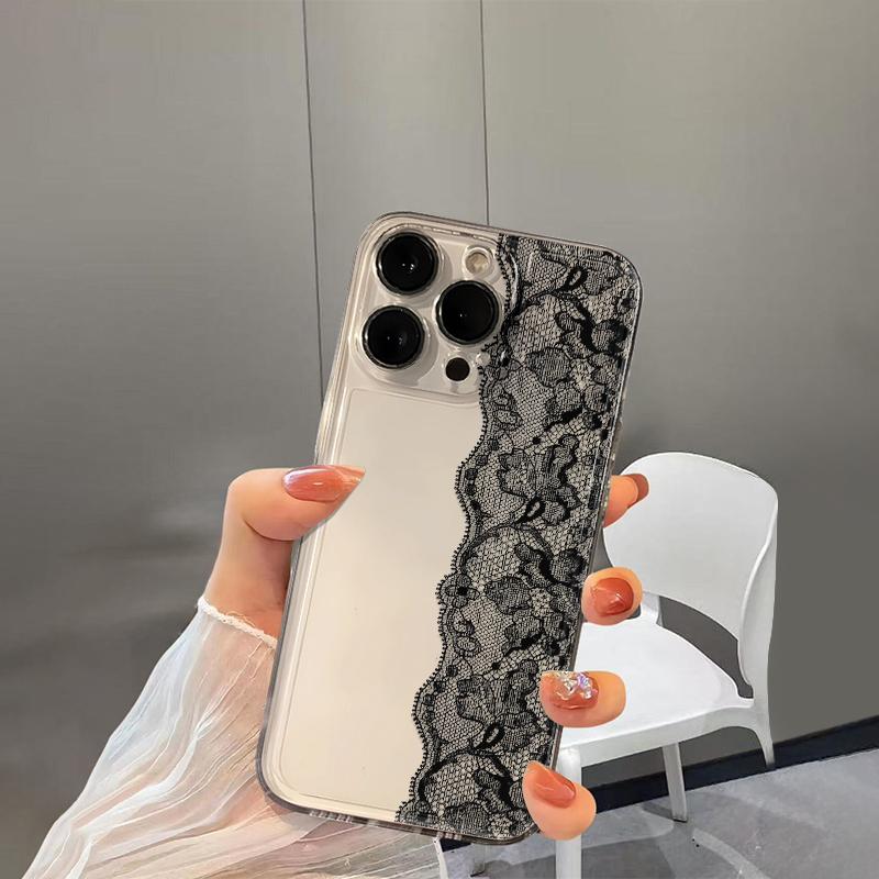 Полубелый Получерный Кружевной Чехол для Телефона Для Iphone 17Air 16E 17E 17 16 15 14 Plus 13 12 11 Pro Max Чехол для Телефона Coque Fundas