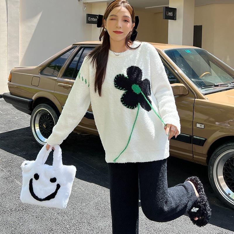 Ношение милой и симпатичной японской пижамы, замедляющей старение, женская осенне-зимняя шерстяная цветочная мягкая утолщенная трикотажная домашняя одежда