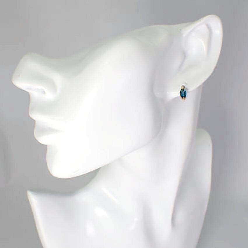 [New] K18 London Blue Topaz Diamond Marquise Earrings [i6-2]