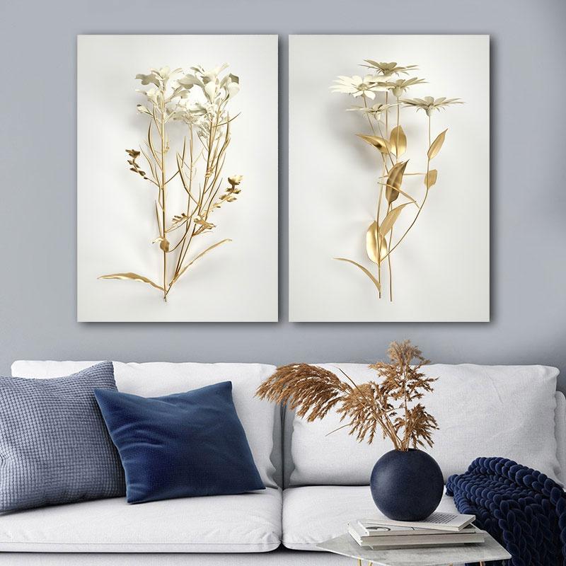 Золотой цветок, абстрактный растительный настенный плакат, скандинавская печать на холсте, картина, современное популярное искусство, украшение, картина, декор для гостиной