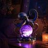 Octopus Crystal Ball Lamp Deep Sea Lamp 3D Handmade Engraved Resin Night Light with Marine Life Home Decor LED Base Bedroom Ambient Nautical
