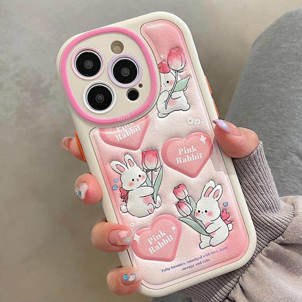 Противоударный чехол-бампер с милым кроликом и милым кроликом для Iphone 14 Pro Max 11 12 13 Pro Max, мягкая задняя крышка с мультяшным цветком и цветком