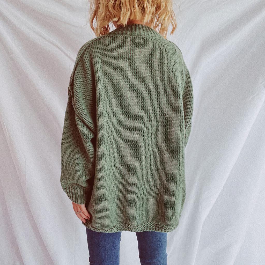 Женский осенне-зимний свободный свитер-пуловер, модный свитер с длинными рукавами и круглым вырезом, с обратным кроем