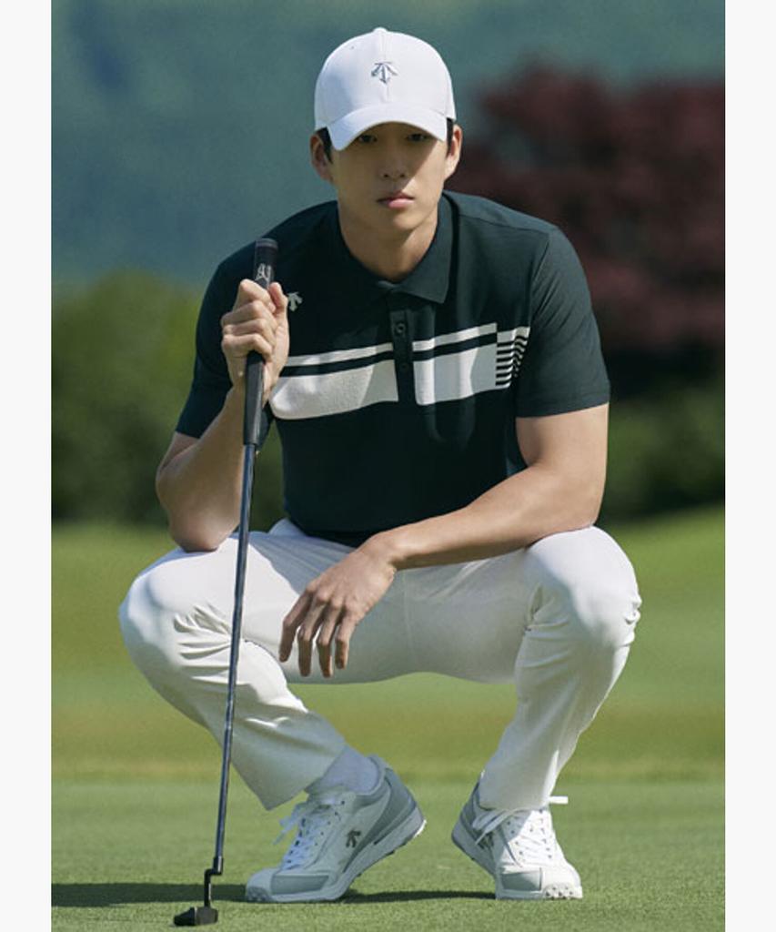 DESCENTE GOLF Men'S Striped Collared Short Sleeve Sweater Dr32Mfkp71