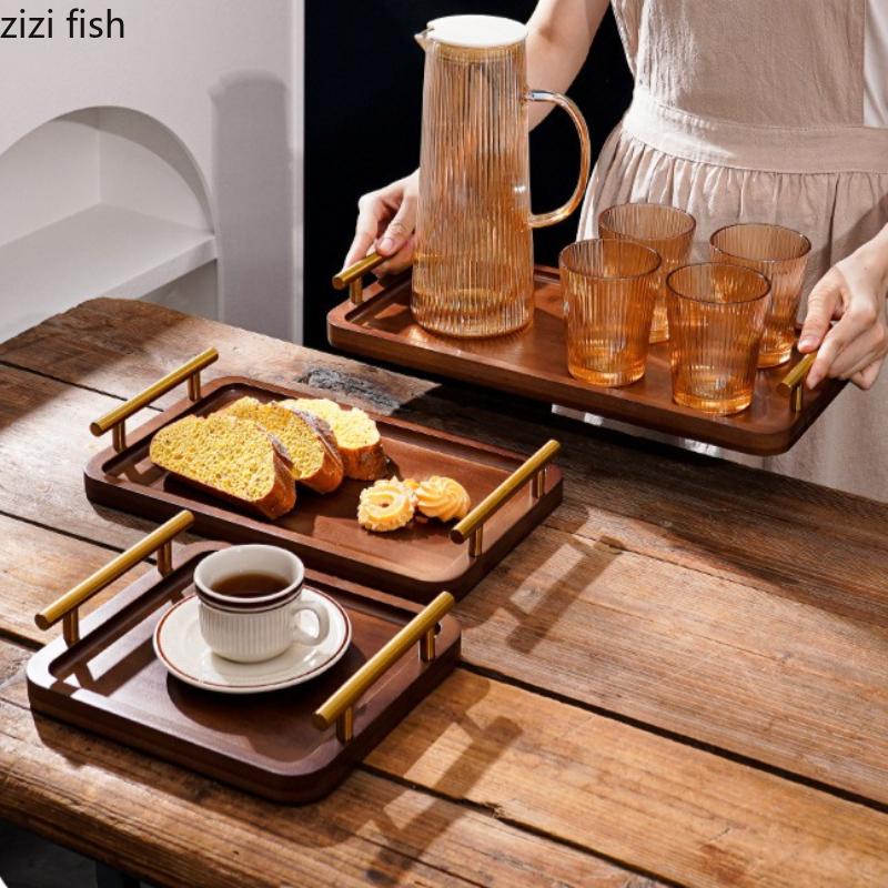 Rectangular Wooden Pallet Dual Ear Storage Tray Tea Trays Fruit Plate Pastry Plate Display Tray Bread Plates Dessert Plates Dish