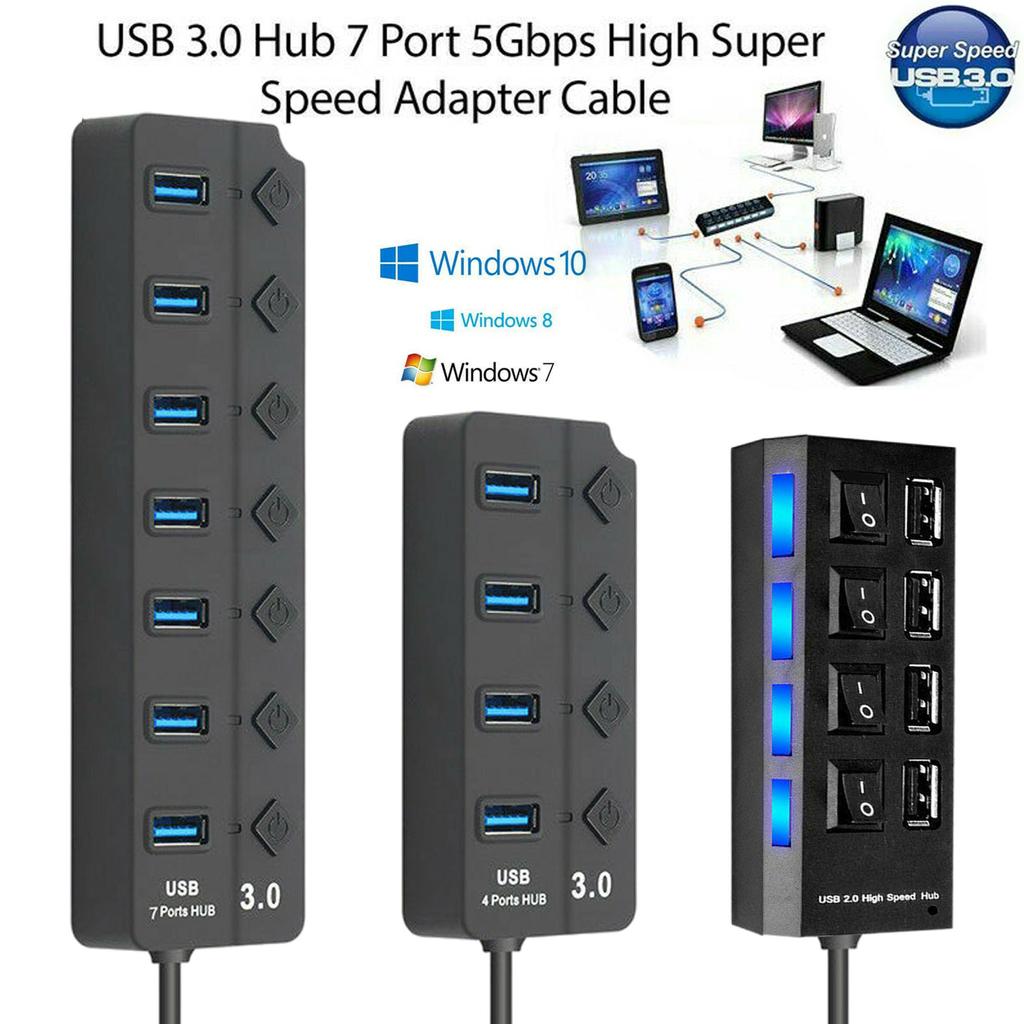 7 4-портовый USB 3.0 концентратор, многофункциональный разветвитель, зарядное устройство, адаптер питания, несколько расширительных концентраторов с переключателем для ноутбука