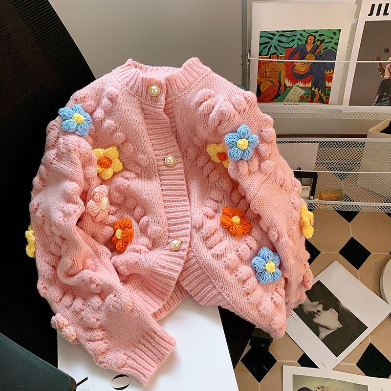 Женский осенне-зимний вязаный кардиган с вышивкой цветов, модный свитер с длинными рукавами контрастного цвета