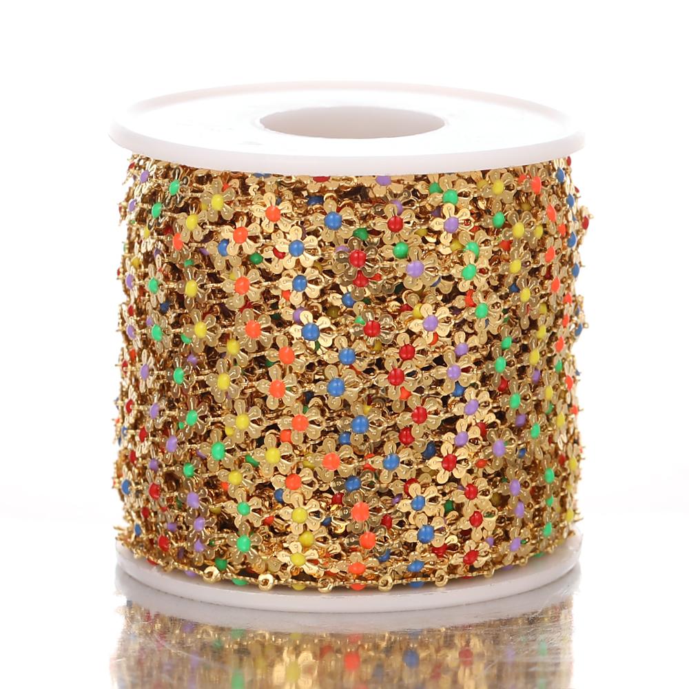 1M Gold Color Colorful Chain Stainless Steel Enamel Flower Chains for DIY Jewelry Making Anklet Bracelet Necklaces Accessories