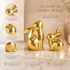 Ceramic Rabbit Figurines Set of 2, Gold Decorative Bunny Statues for Home Decor, Small Modern Animal Showpieces