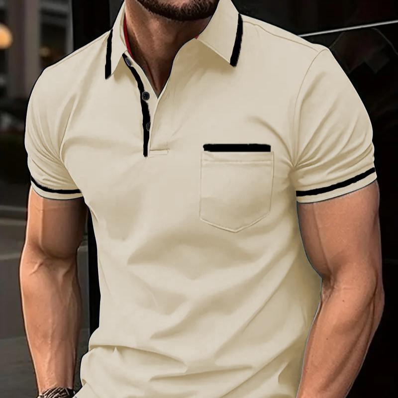 Новая мужская рубашка поло с карманом на пуговицах, мужские спортивные топы с коротким рукавом