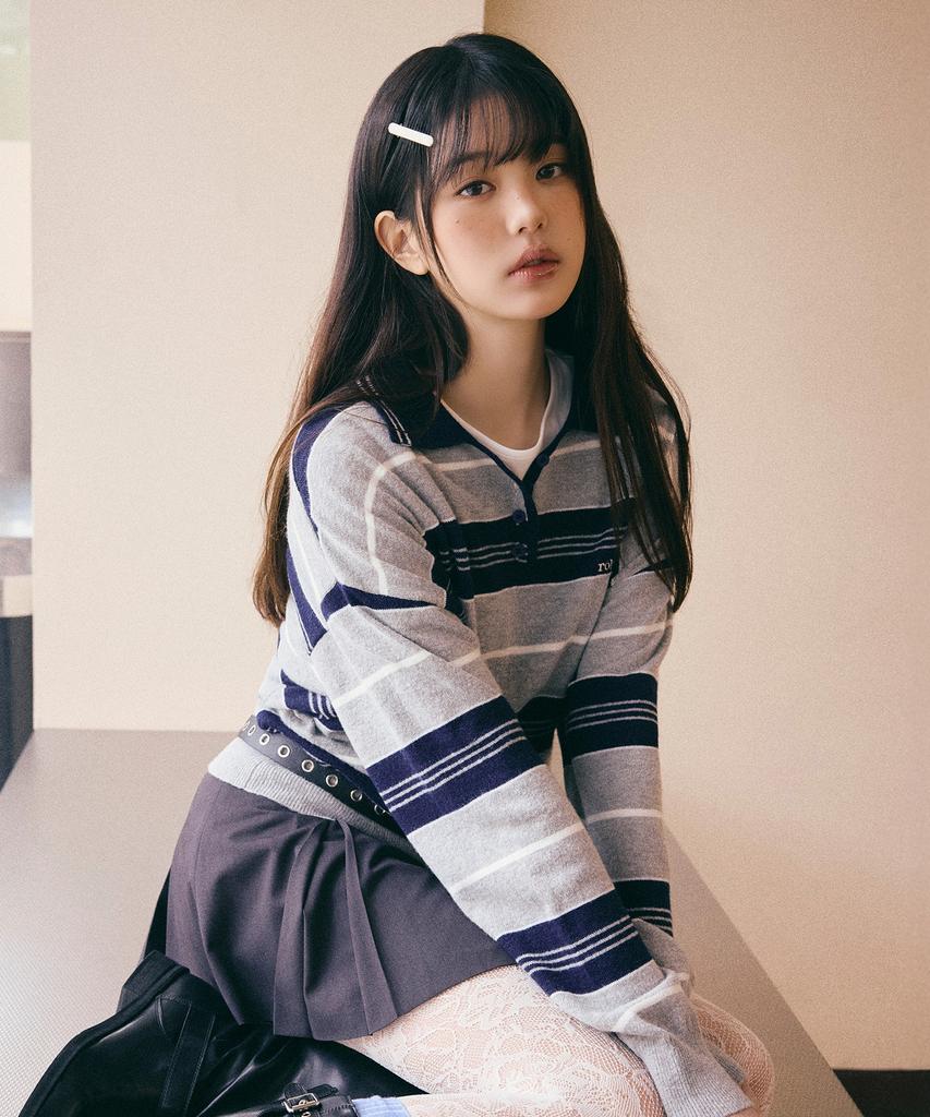 ROLAROLA Alpaca Stripe Collar Knit Gray