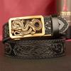 Male Belt Genuine Leather Belt for Men Carving Flower Pattern Animal Dragon Gold Automatic Buckle Belt Strap for Jeans