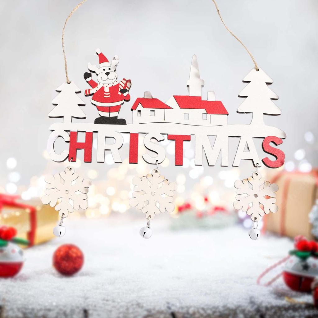 Wooden Christmas Hanging Ornament with Bells, Sign, Door Sign for Porch, Housewarming,