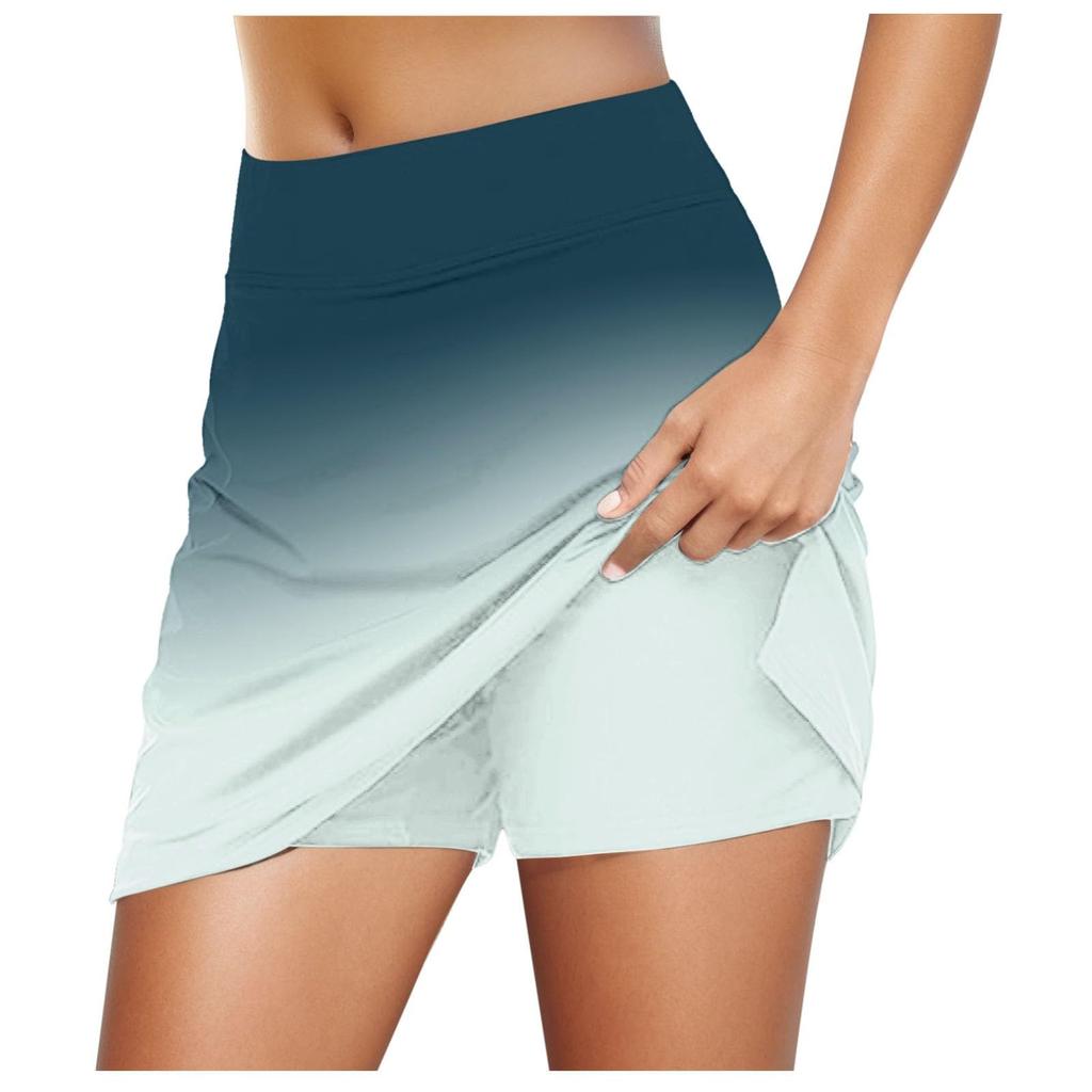 Женские эластичные брюки для йоги, спортивная юбка для гольфа, шорты с градиентным принтом, легкие узкие джоггеры с высокой талией