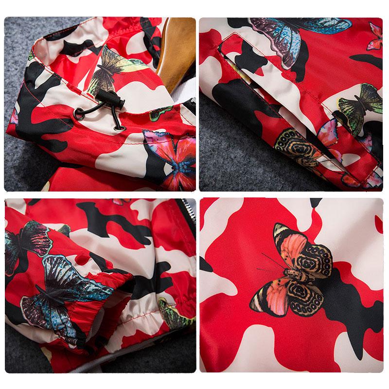 High Quality Women Camo Windbreaker Jacket Thin Female Camouflage Butterfly Windbreaker Coats Hooded