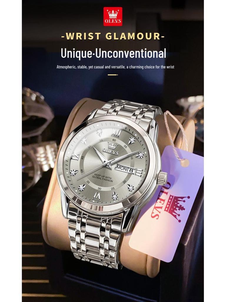 Oulishi Кварцевые Люминесцентные Часы с Двойным Календарем для Мужчин и Детей