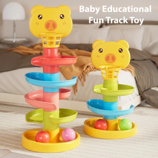 Kids Ball Drop Tower 2/3/5/7/9 Layers Cartoon Pig Marble Run Track Toy Toddlers Boys Girls Educational Rolling Ball Slide Toy