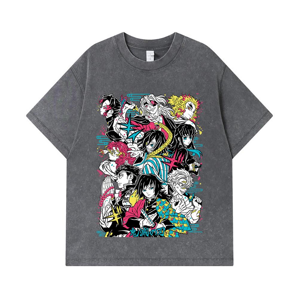 275 GSM Washed T-shirts 100% Cotton Demon Slayer V2 Hashiras Print Unisex Heavy Cotton T Shirt