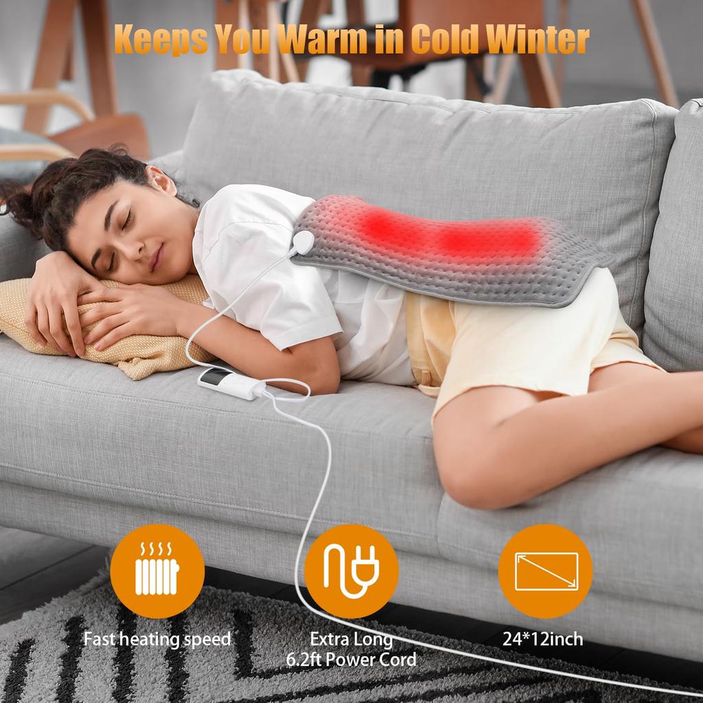 Heating Pad Relieves Back, Cramps, Abdominal, Knee and Leg Pain Automatic Shut-off Machine Washable Wet and Dry Heat Options